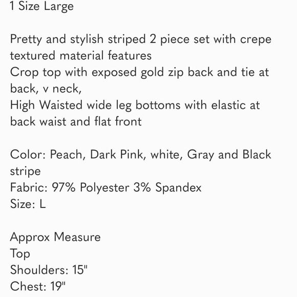 Matching Set sz L - Tied Back Crop Top w High Waist Crop Pant - Picture 8 of 9